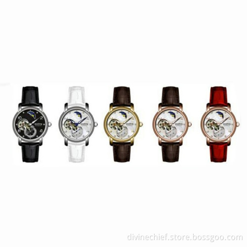 2016 China Manufacture Novelty Genuine Leather Watch Straps Sun & Moon Phase Watches